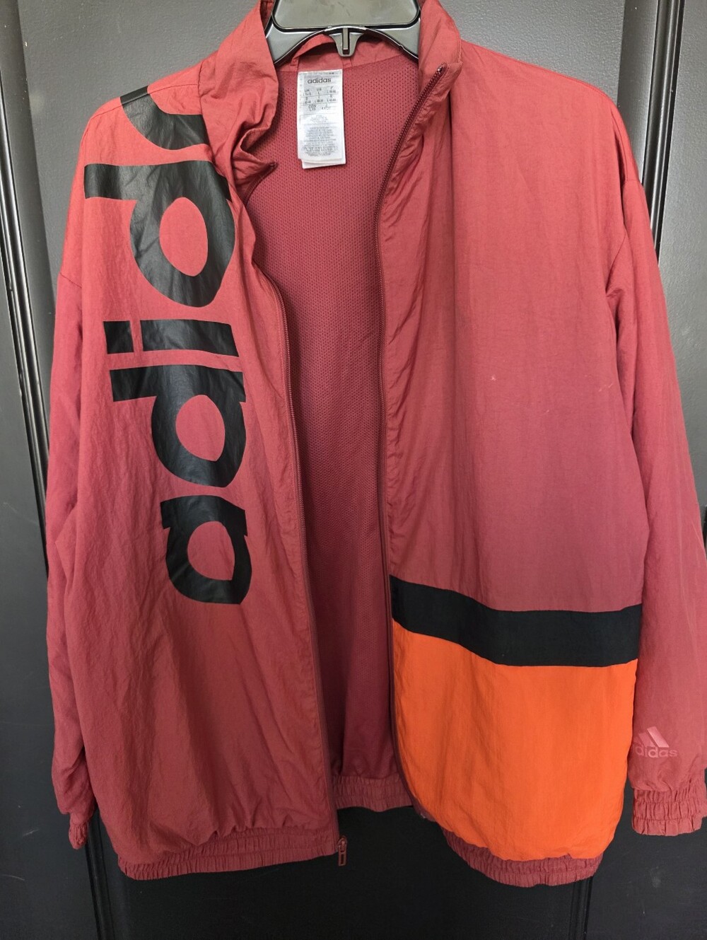Adidas Burgundy Colorblock Windbreaker Jacket Men's XL Full Zip Lightweight - Picture 5 of 11